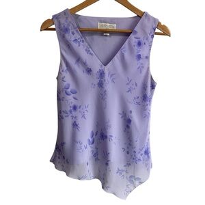 Vintage 90s Y2K Romantic Floral Chiffon Top Sz M Purple Sleeveless Shirt Blouse